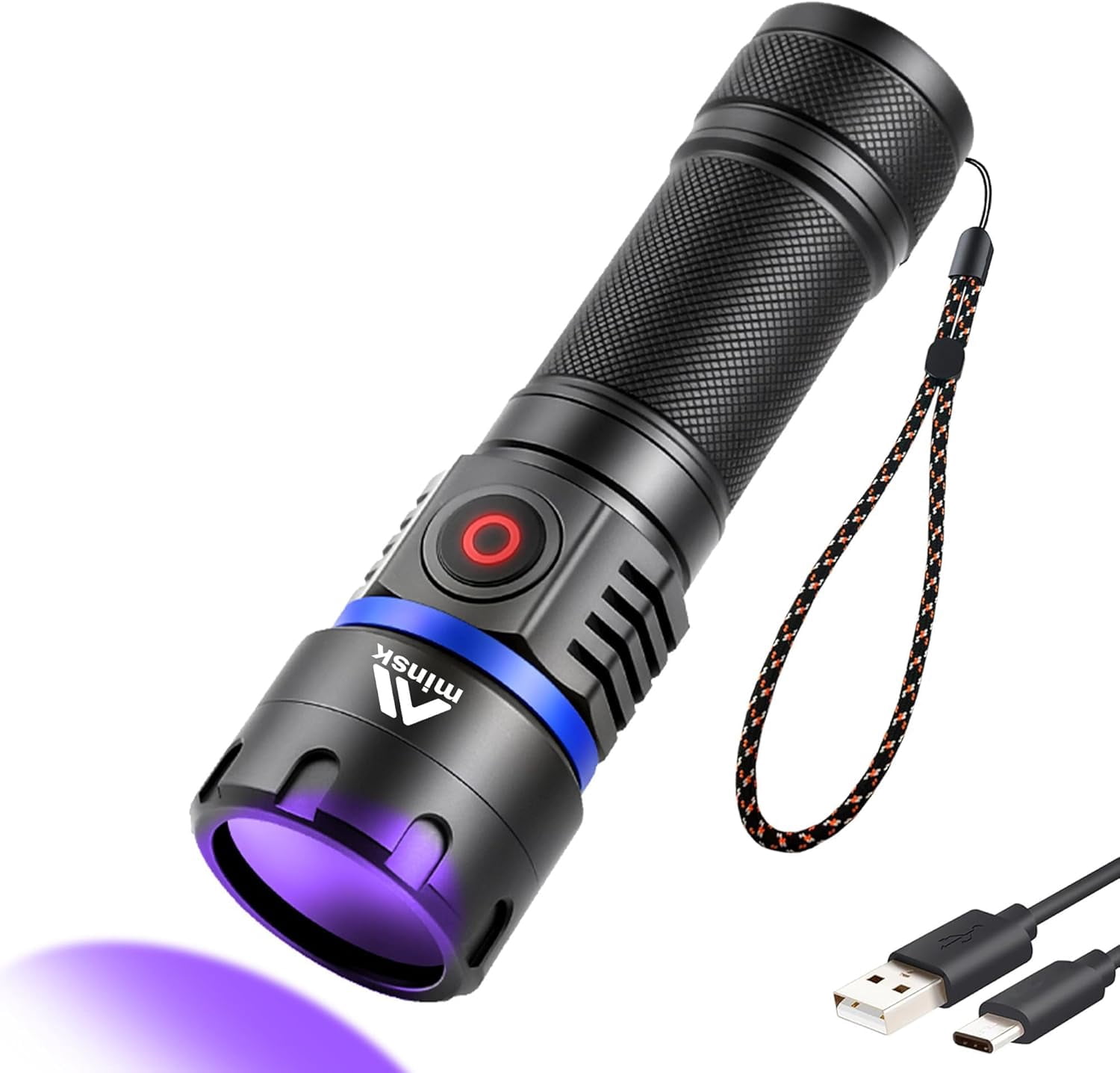 WOLFWAY 365nm Black Light, 120W Flashlight USB Rechargeable, 2 Modes Powerful Lights for Pet Urine Detection, Resin Curing, Minerals