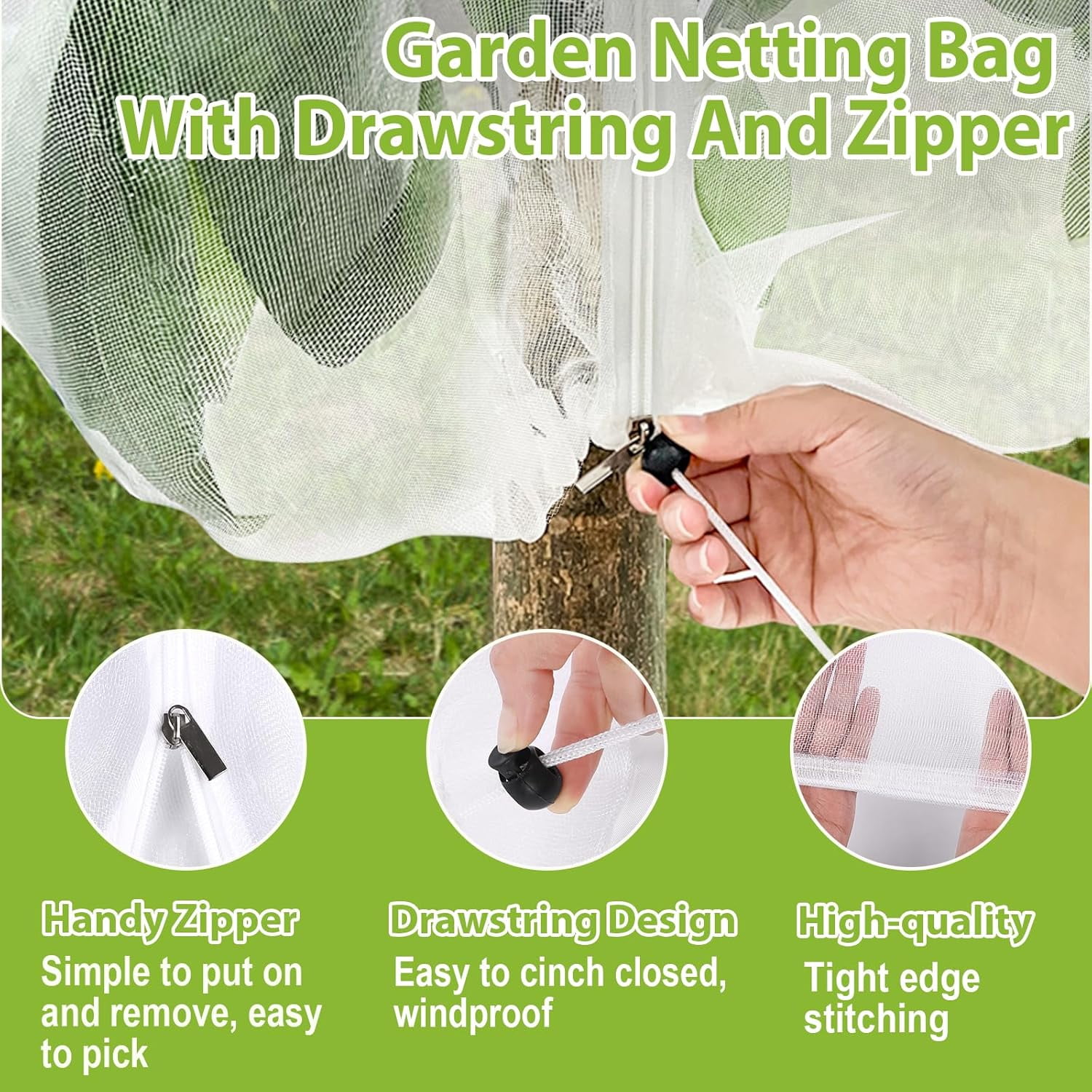 2PCS Large Fruit Tree Netting with Drawstring and Zipper, 8 * 8FT for Garden Protection, Insect Bird Netting for Fruit Trees, Protection from Anti Birds, Bugs,Cicadas, Insects