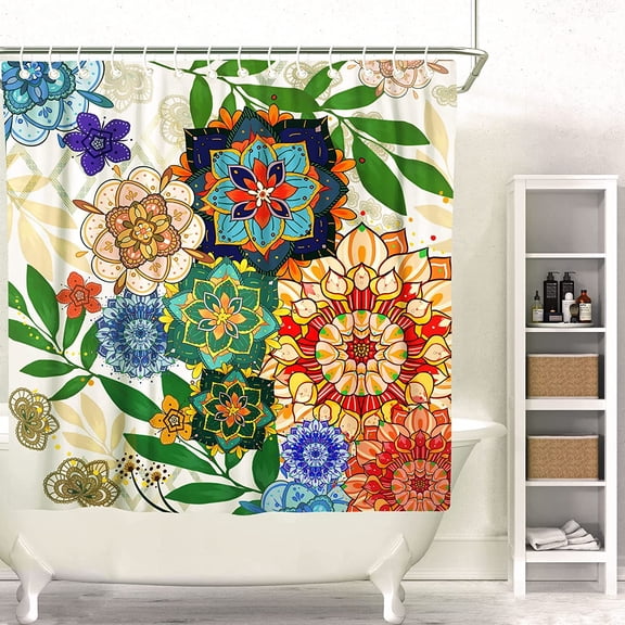 SUMAX1989 Boho Floral Shower Curtain Vintage Tropical Leaves Floral Colorful Shower Curtains for Bathroom Shower Curtain with 12 Hooks 72×72" - Floral 3