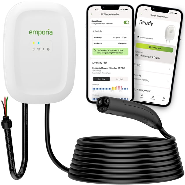 Cargador para vehículo eléctrico EMPORIA Nivel 2 48 A WiFi compatible con NACS