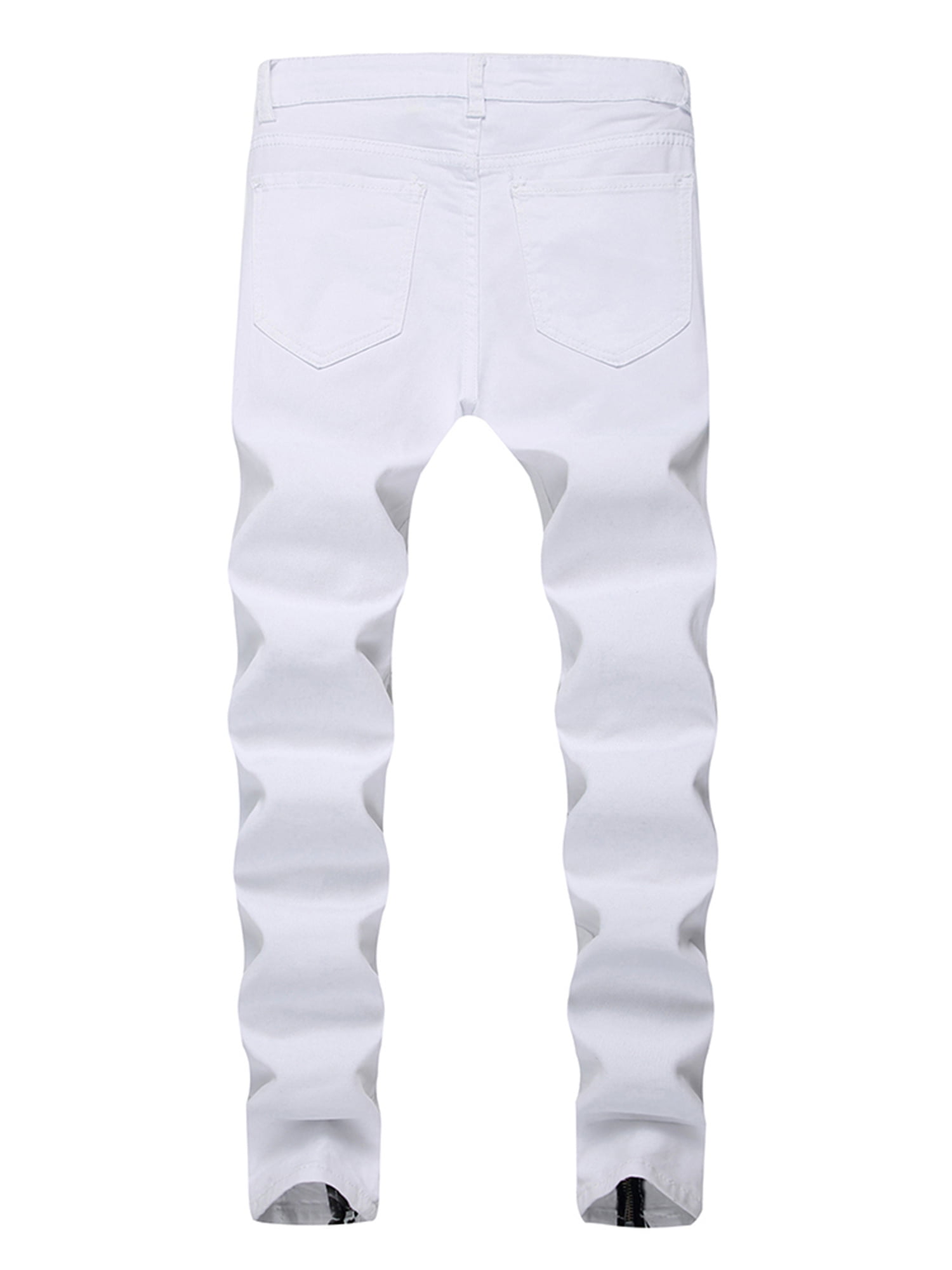 Pfysire Mens Skinny Jeans White Ripped Long Pants Distressed Trousers White - Walmart.com