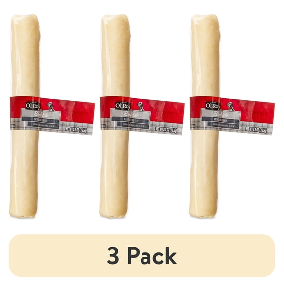 (3 pack) Ol' Roy Rawhide 9" Retriever Beef hide Chew for Dogs, Dry, 2.7 oz