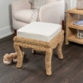 thumbnail image 2 of Rowan 19.7" Bohemian Designer Woven Rattan/Wood Vanity Stool, White Cushion with Natural Frame, 2 of 6