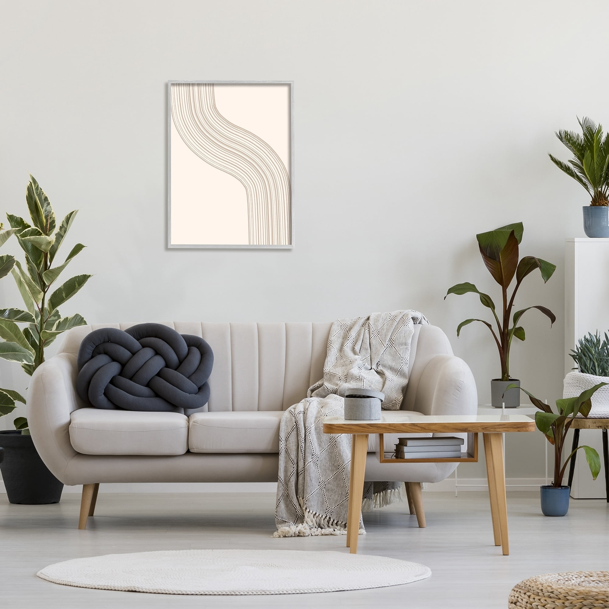 Stupell Industries Minimal Retro Curved Stripes Neutral Beige Tones Graphic Art Gray Framed Art Print Wall Art, Design by Lettered and Lined