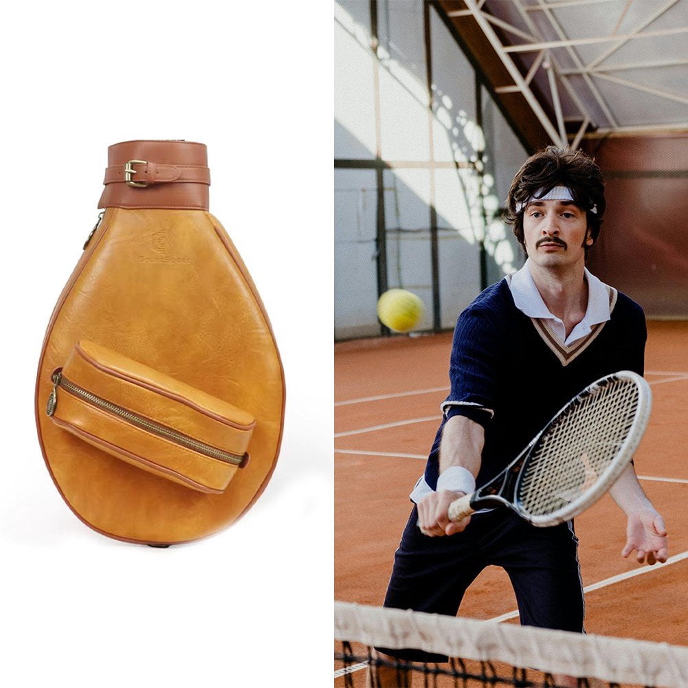 Jiibva Badminton Racquet Crossbody Bag Leather Tennis Sports Shoulder Bag Can Accommodate 2 Rackets Storage Bag Tennis Racket Bag Handbag for Women Men