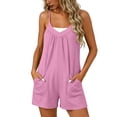 thumbnail image 3 of Women's Summer Casual Loose Fit Jumpsuit for Women,Adjustable Spaghetti Strap V Neck Romper with Pockets,Lightweight Loungewear Shorts Outfit for Beach Vacation Home Hot Pink L, 3 of 5