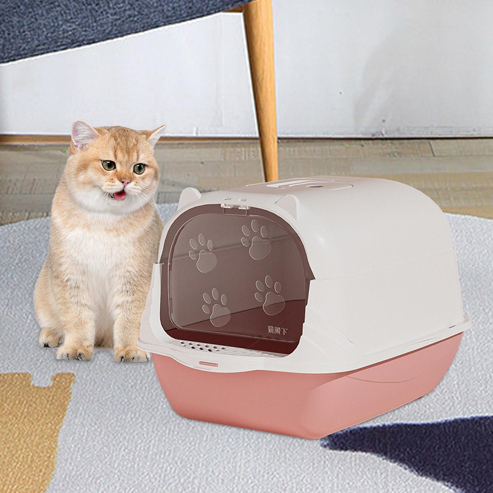 Bvdfgk Hooded Cat Litter Box Kitten Potty Enclosed Cat Toilet Anti Splashing Detachable Pink