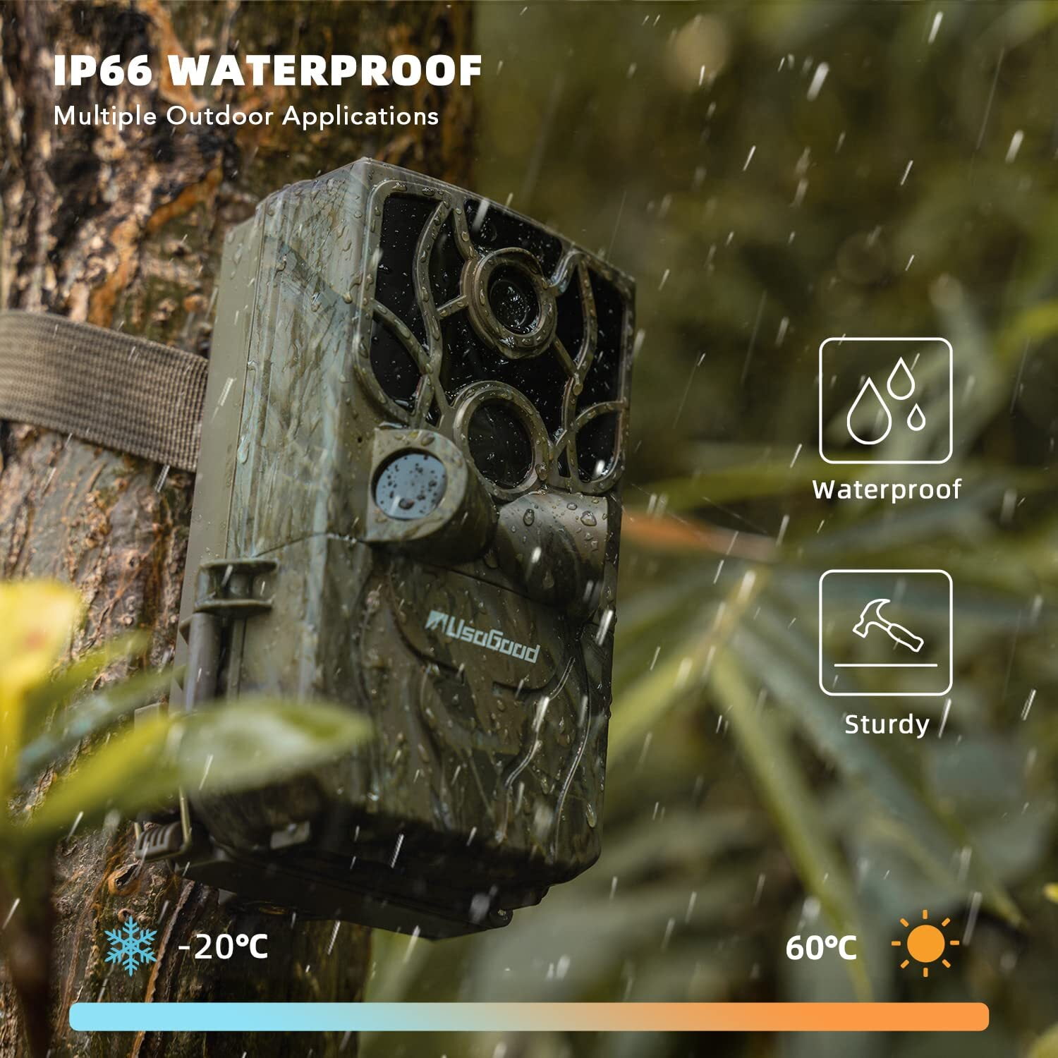 Usogood 4K 48MP WiFi Trail Camera with Phone App, Game Camera with Night Vision Motion Activated IP66 Waterproof, 120°PIR Range for Deer & Wildlife
