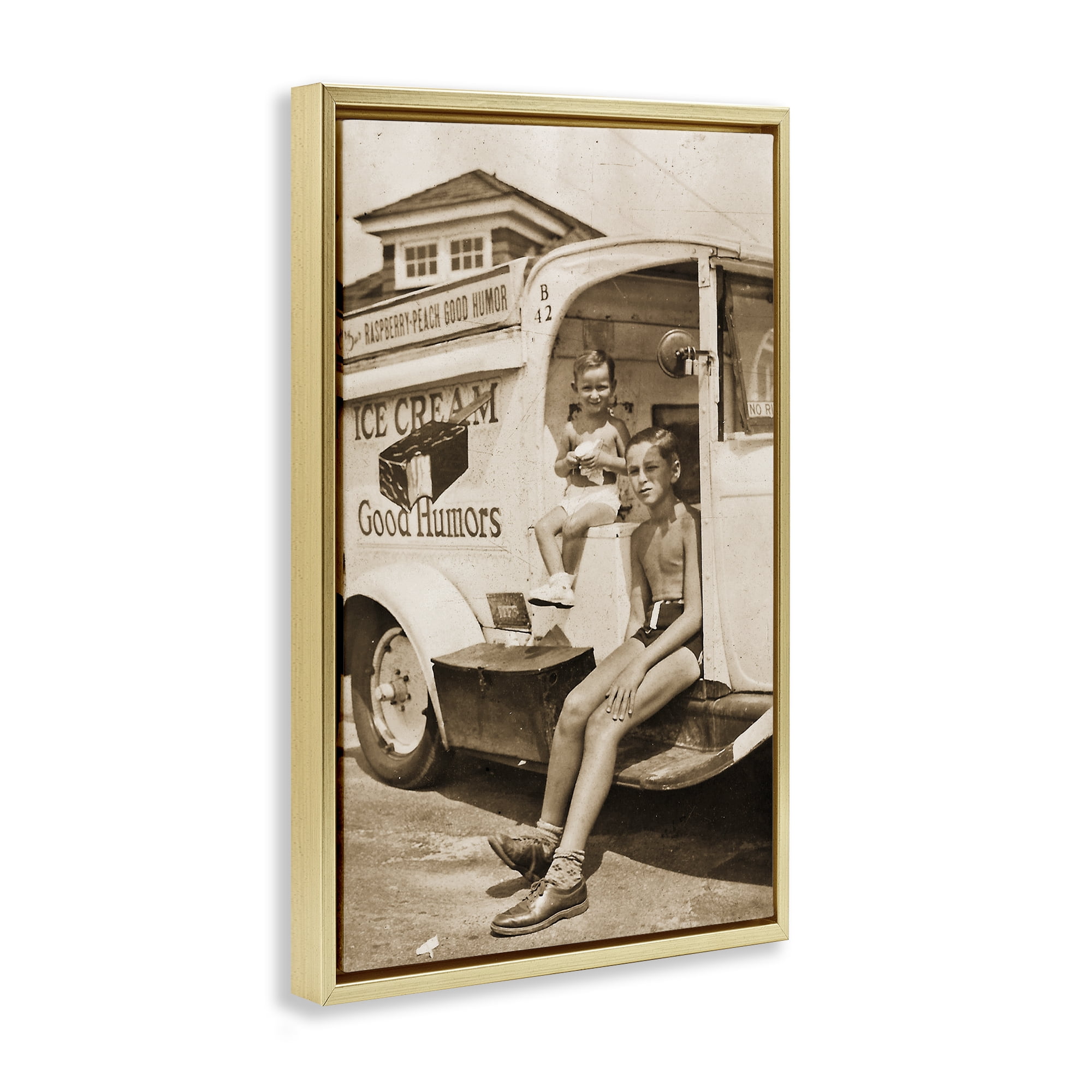 Stupell Industries Vintage Ice Cream Truck Gold Framed Floater Canvas Wall Art, design by Grotto Studios