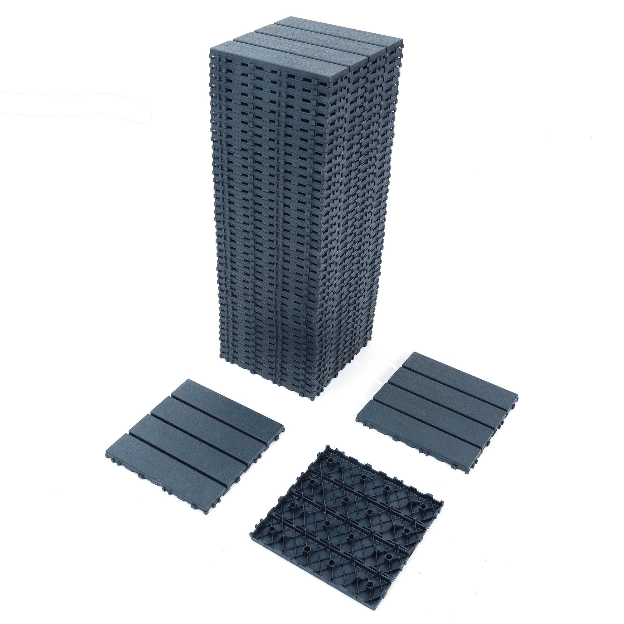 Miniyam 44 Pcs Interlocking Deck Tiles, 12" x 12", Polypropylene, for Outdoor Balcony Garden Gray