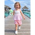 thumbnail image 6 of BemeyourBBs Toddler Baby Girl Summer Clothes Infant Baby Girls Summer Beach Holiday Outfit Cute Turtle Embroidered Striped Flying Sleeve Babydoll Shirts Tops and Ruffle Shorts 2 Piece Set, 6 of 9