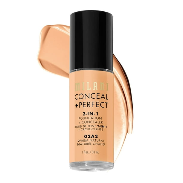 Base Milani Conceal + Perfect 2 en 1, cálida y natural, 30 ml
