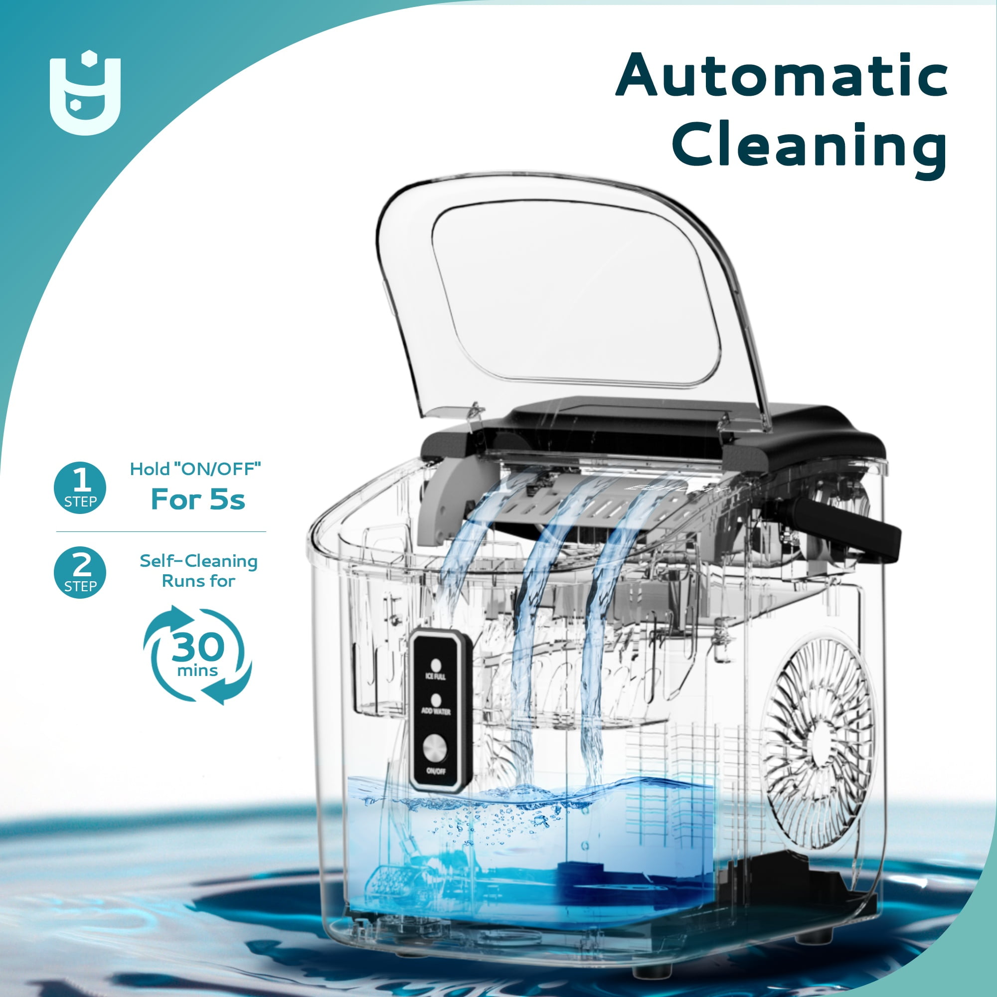 EUHOMY Countertop Ice Maker 26 lbs/Day Portable Self-Cleaning, 9 Bullet Ice in 6 Min, Black
