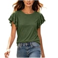 thumbnail image 3 of ClodeEU Women's Crew Neck Ruffle Flutter Sleeve T-Shirt,Solid Short Sleeve Casual Tee Army Green,Women's Plus L, 3 of 8