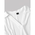 thumbnail image 3 of White Ribbed Knit Collar Mini Dress, Short Sleeve V-Neck Flared Skirt, 3 of 4