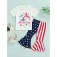 thumbnail image 2 of Toddler Baby Girl Outfit Mermaid Letter Short Sleeve T-Shirt Tops Star Stripe Bell Bottom Summer Clothes, 2 of 9