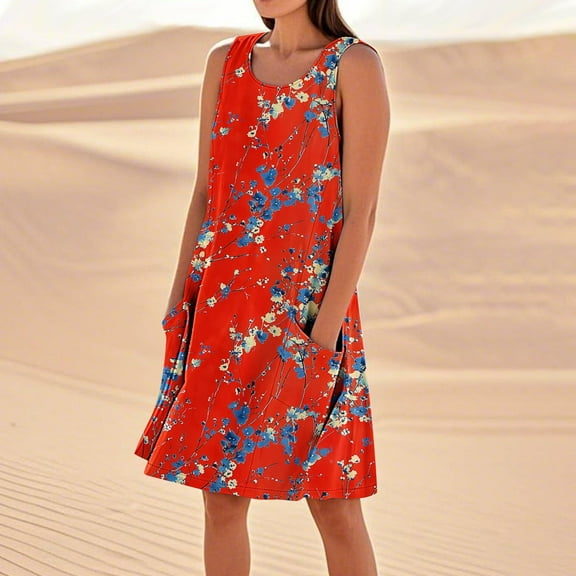 Yxdbin Cotton Linen Midi Dresses Plus Size Sleeveless Graphic Tank Dress with Pockets Loose Fit Round Neck Vacation Casual Flowy Dress Multicolor XXXL