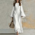 thumbnail image 2 of Women's Crew Neck Bell Sleeve Maxi Dress, Solid Loose Straight Mid Waist Floor-Length Casual Vacation Dress White L(L), 2 of 5