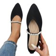 thumbnail image 5 of Willtoo Womens Knit Mesh Pointed Toe Flat Shoes Pearl Strap Mary Jane Slip On Sneakers Breathable Lightweight Casual Ballet Flats, 5 of 6