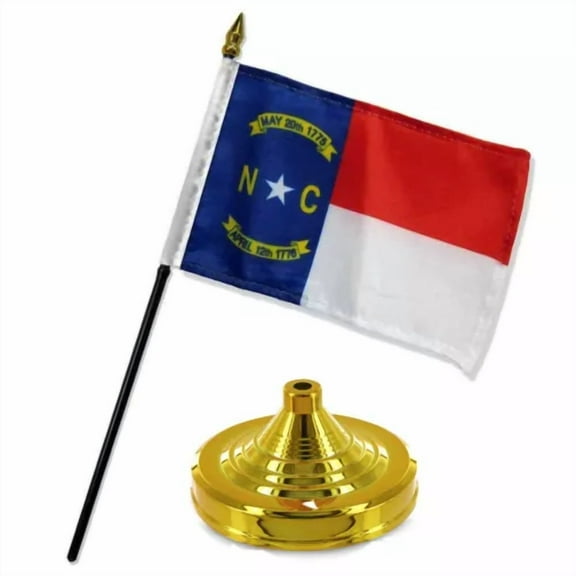 North Carolina State Flag 4"X6" Desk Set Table Stick Gold Base