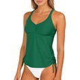 thumbnail image 6 of Plus Size 2 Piece Swimsuit for Women Solid Color Tankini Swimsuit,Womens Racerback V-Neck Tops with Adjustable Drawstrings, Summer Bathing Suit Green L, 6 of 6