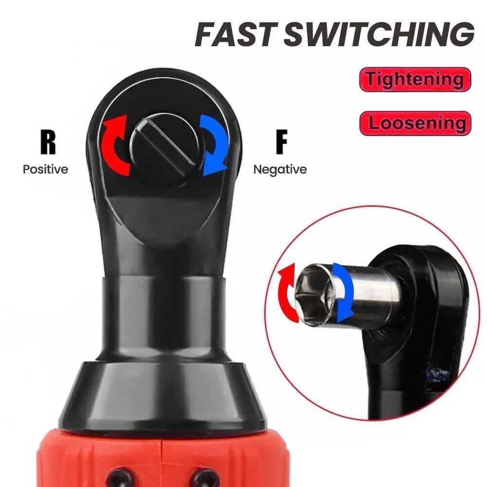 Electric Cordless Ratchet 3/8" Right Angle Wrench Impact Power Tool + 2 Batteries, High Torque, Versatile Uses for Car Repair & Construction, Easy Operation