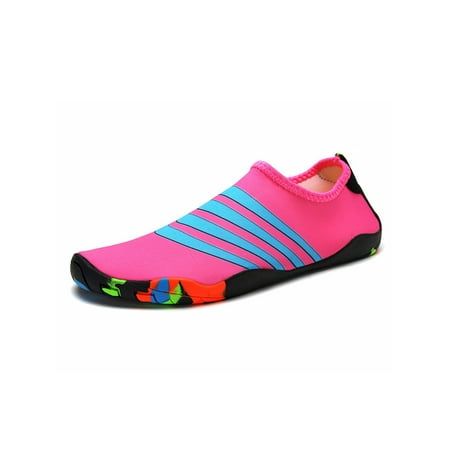 

SIMANLAN Womens Mens Water Shoes Color Block Barefoot Quick Dry Beach Shoe Surf Lightweight Flats Outdoor Slip On Aqua Socks Pink 8.5
