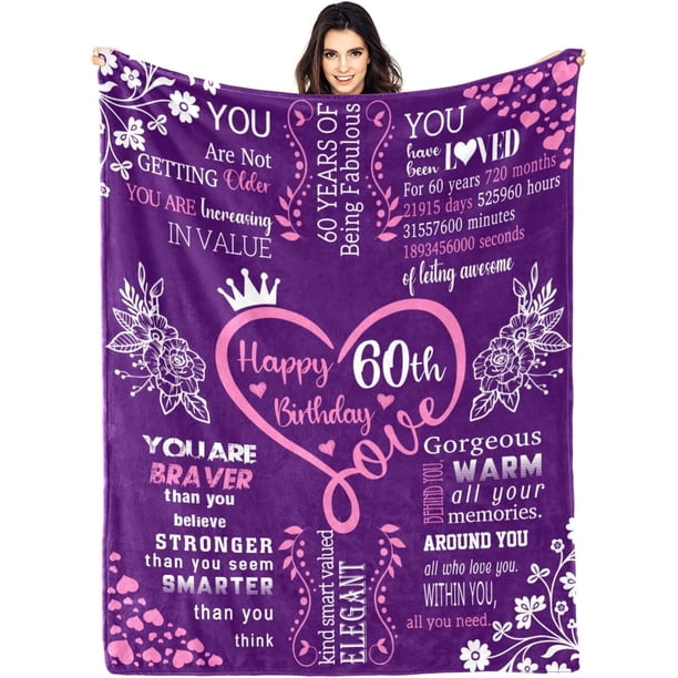 LHSHID Happy 60th Birthday Gifts Blanket for Women Her Wife Sister Mom Friends Grandmother Coworker Boss 60th Birthday Blankets Throw 60th Birthday Gift Ideas Gifts for 60th Birthday 60x80in