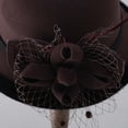 thumbnail image 5 of Women's Wool Felt Hat with Elegant Net Fabric Flower, Round Top Bucket Hat for Women, Vintage Tea Party Hat for Church, Wedding, and Special Occasions - Brown, 5 of 6