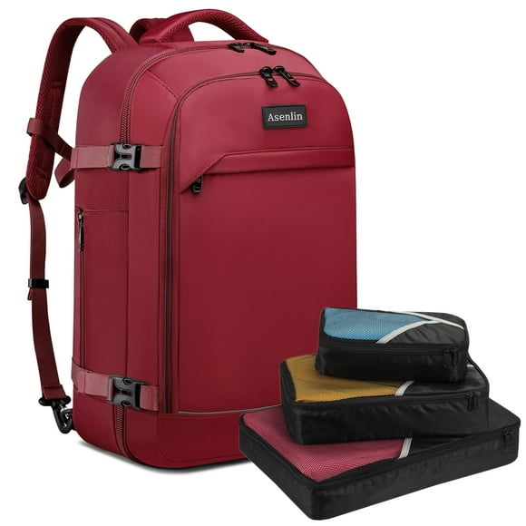 Asenlin 40L Travel Backpack for Women Menï¼17 Inch Laptop Backpack Flight Approved Luggage Carry On Water Resistant for Weekender Overnight Large Daypack Red