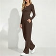 thumbnail image 5 of Feancey 2 Piece Sets for Women Tracksuit Outfits Button Up V Neck Long Sleeve Top and Sweatpants Sweatsuits Set Solid Color Lounge Two Piece Sets with Pockets Brown L, 5 of 9