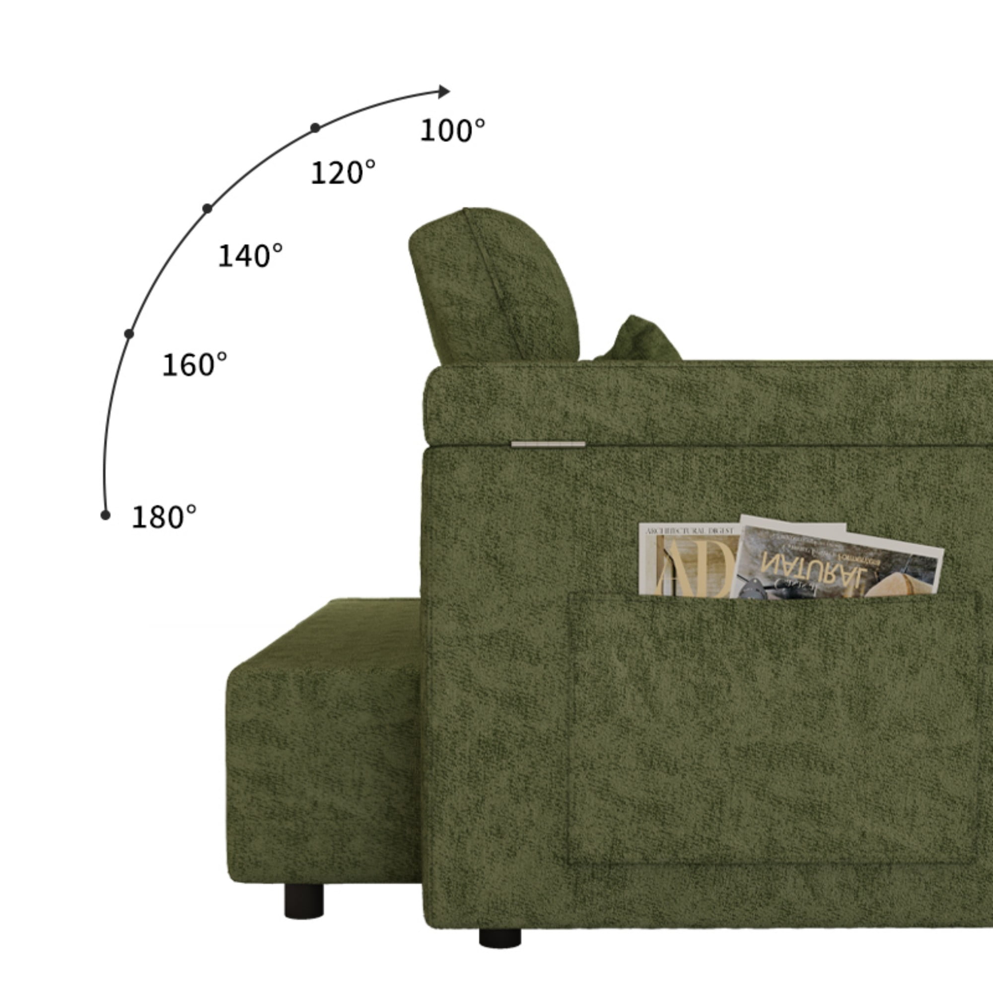 DEALTOPS 65" Chenille 3-in-1 Pull Out Sleeper Sofa Bed, Loveseat Couch with Tray Table & USB, Green