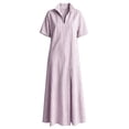 thumbnail image 4 of Women's Maxi Dress, Casual V-Neck Short Sleeve Striped Print with Side Split, Lightweight Flowy Dress for Summer Beach or Resort Wear, 2026 New Limited-time Offer, 4 of 6
