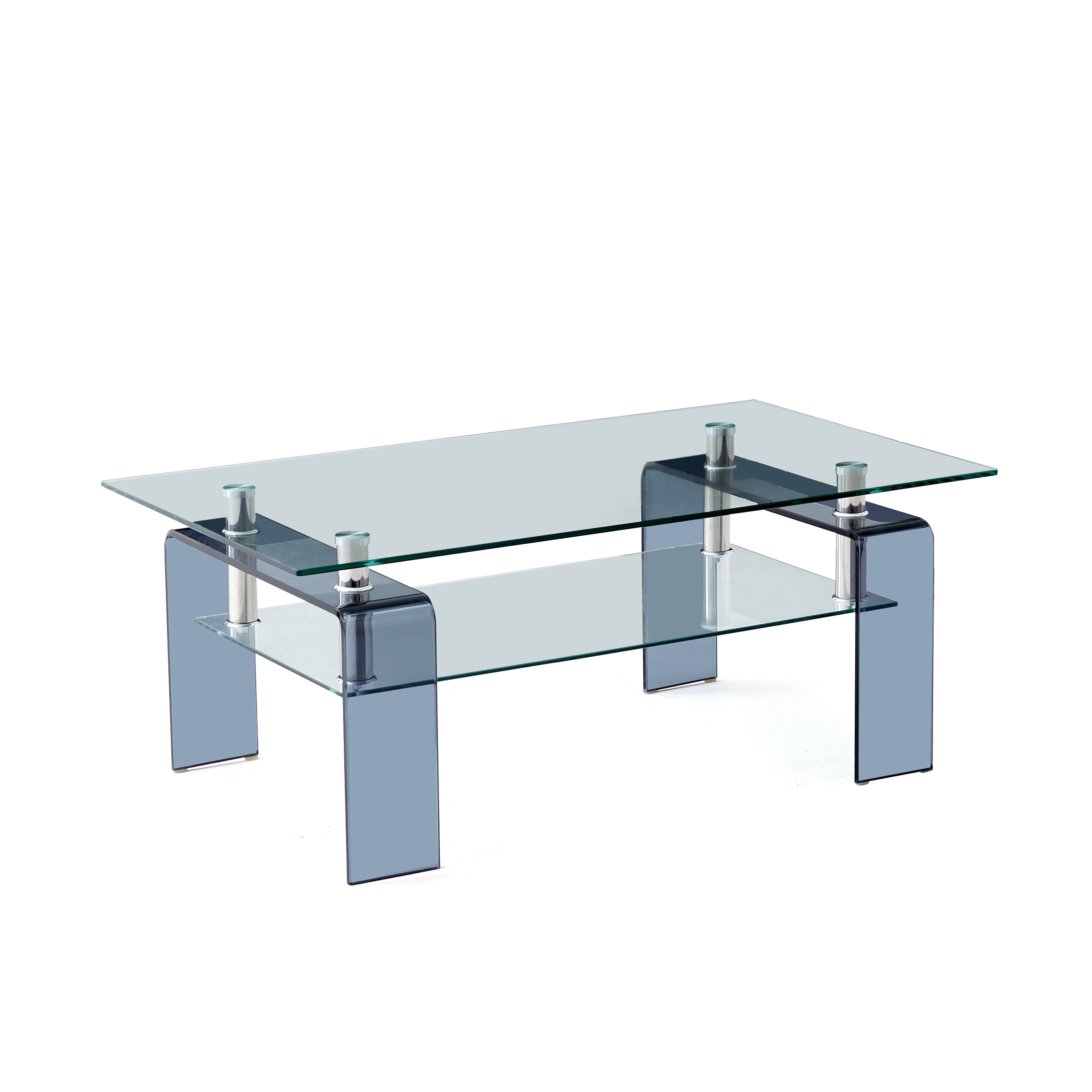 MAYEERTY Tempered Glass Coffee Table, Modern Glass Coffee Table for Living Room, 2-Tier Storage Center Coffee Table with Smoke Legs