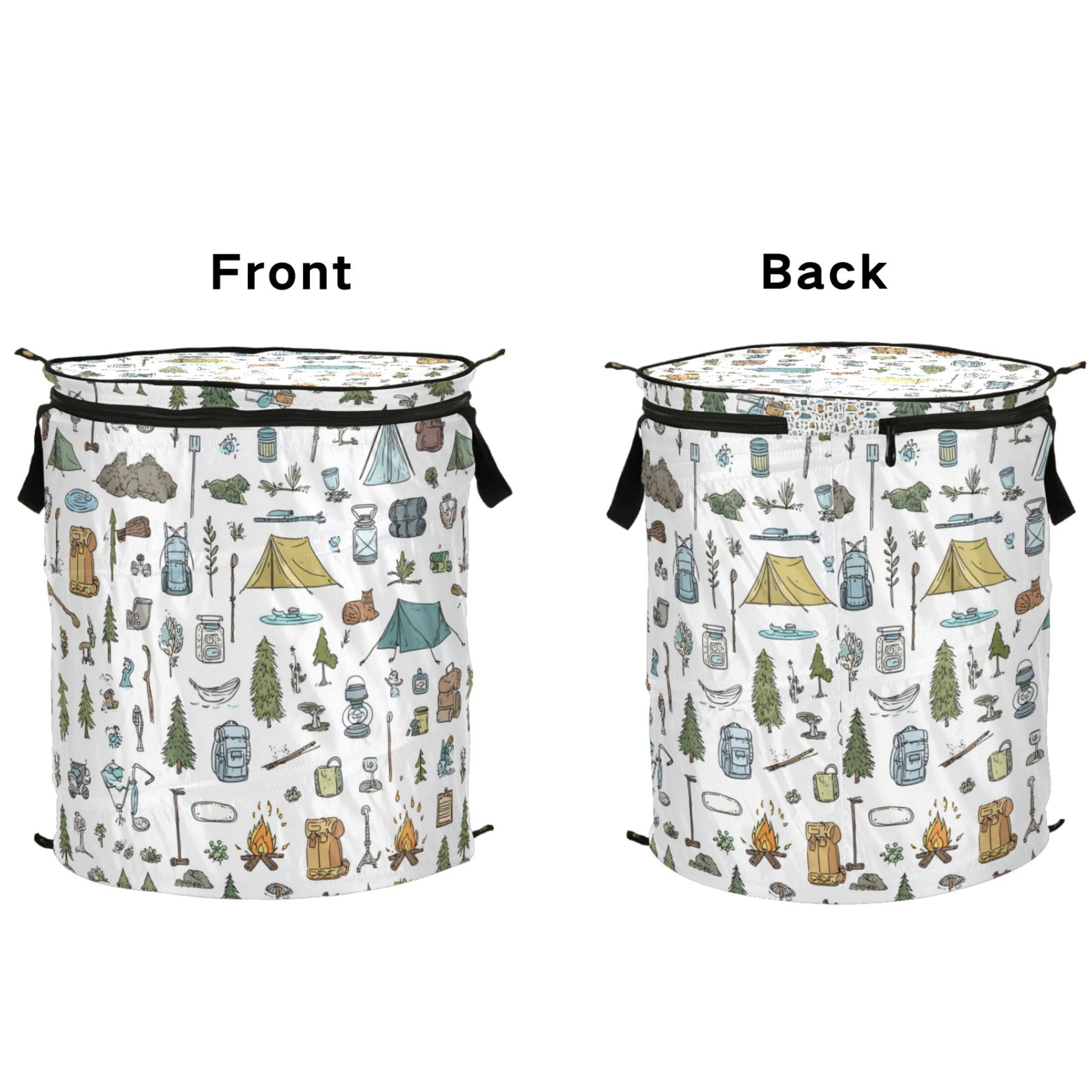 50L Extra Large Popup Hamper Collapsible Laundry Basket With Zippered Lid 15.7x18.5in Camping Elements