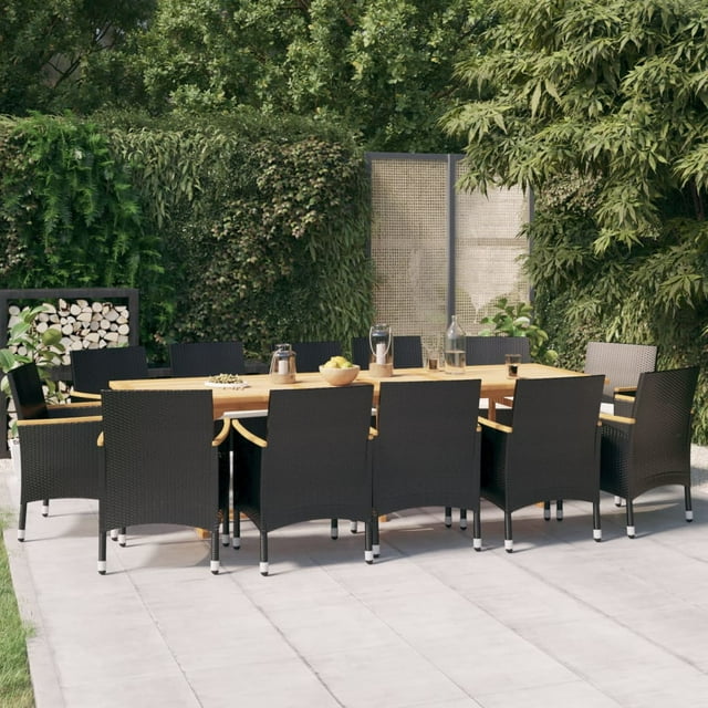 vidaXL 13 Piece Garden Dining Set with Cushions Black