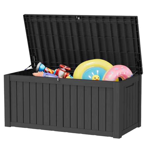 120 Gallon Brown Outdoor Deck Box with Lock Hole Waterproof Large Capacity Storage for Patio Furniture Seasonal Decor Pool Accessories