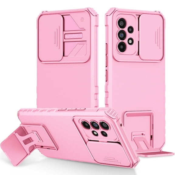 for Samsung Galaxy A53 5G Case with Camera Lens Slide Protection, Armour Silicone TPU Bumper Tough PC Cover Kickstand, Military Shockproof Absorption Case for Samsung Galaxy A53 5G,
Pink