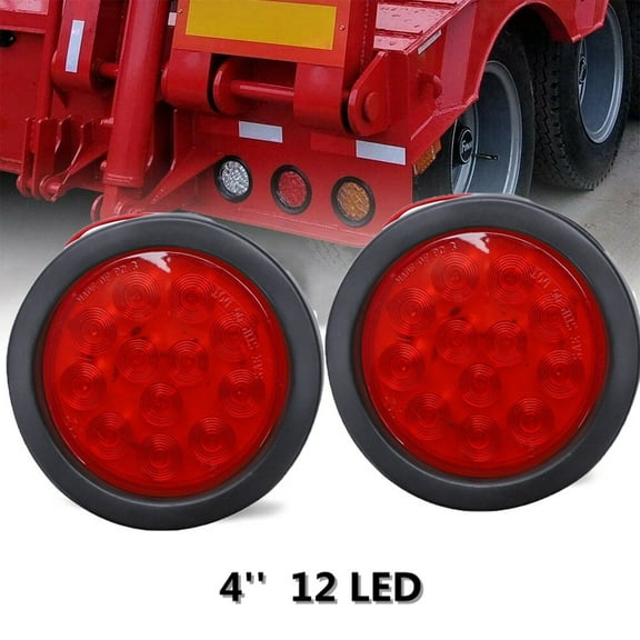 2x Red 12 LED 4"Inch Round Truck Trailer Tail Stop Turn Brake Light Waterproof