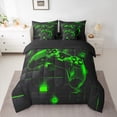 thumbnail image 2 of jejeloiu Cartoon Gamepard 7-Piece Twin Bedding Sets,Modern Geometric Grid Bedding Comforter Set,Black Green Plaid Sheet Sets For Boys Kids,Luxury Bedroom Decor Reversible, 2 of 8