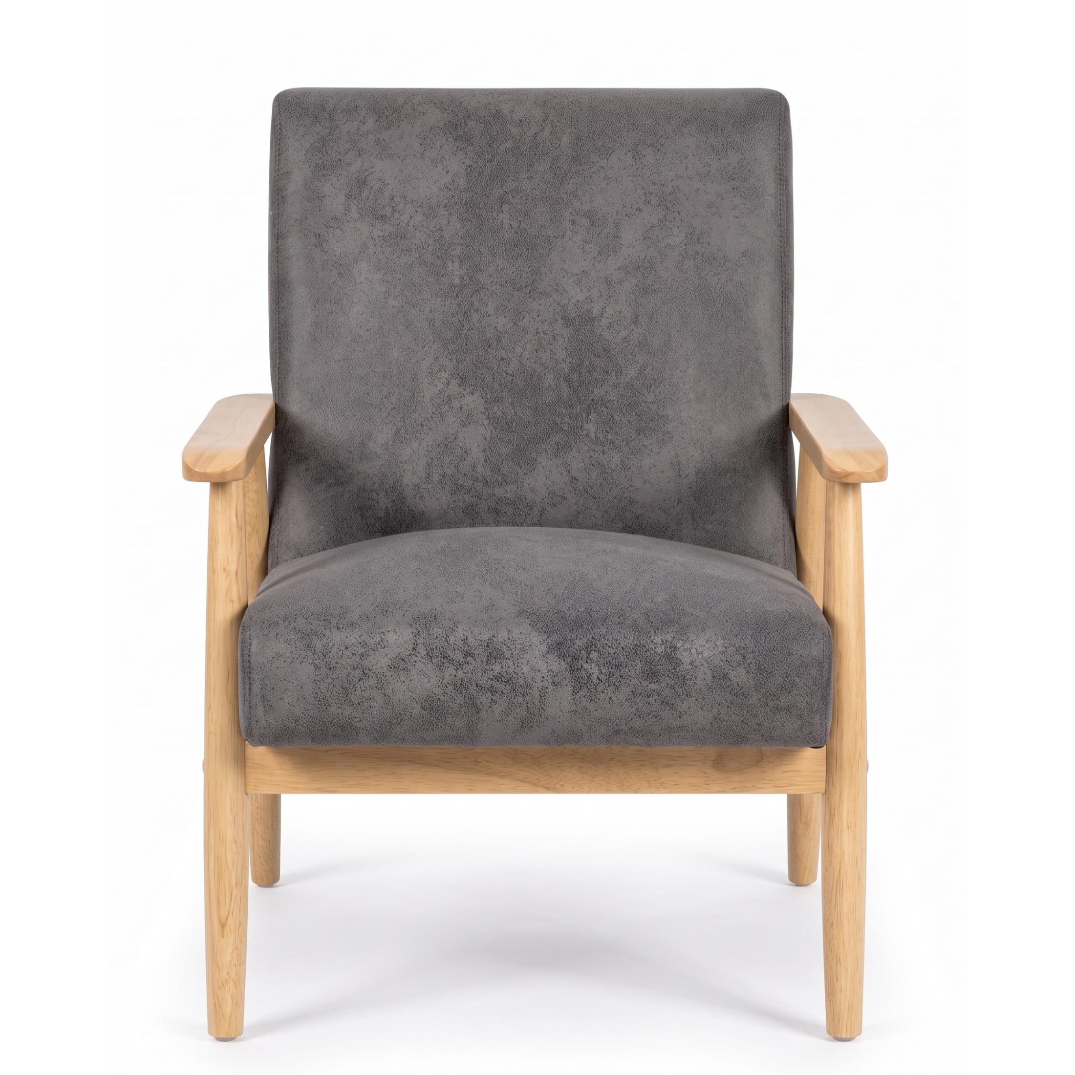 GDF Studio 25.38" Mid-Century Modern Armchair with Tapered Solid Wood Arms, Microfiber Upholstery, Gray