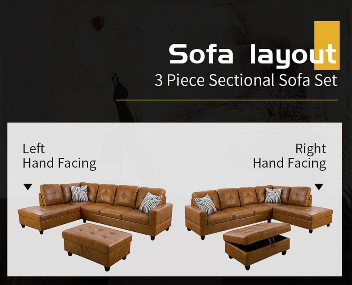 Beverly Fine Furniture Furniture Sectional Sofa Set, Living Room Sofa Set, Leather L Shape Sofa(Right Hand Facing,Ginger)