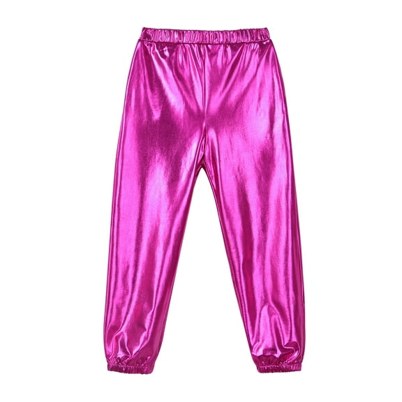MSemis Kids Girls Shiny Dance Trouser Children Pants Hip Hop Street Leggings 6-16Y Rose_Red 6