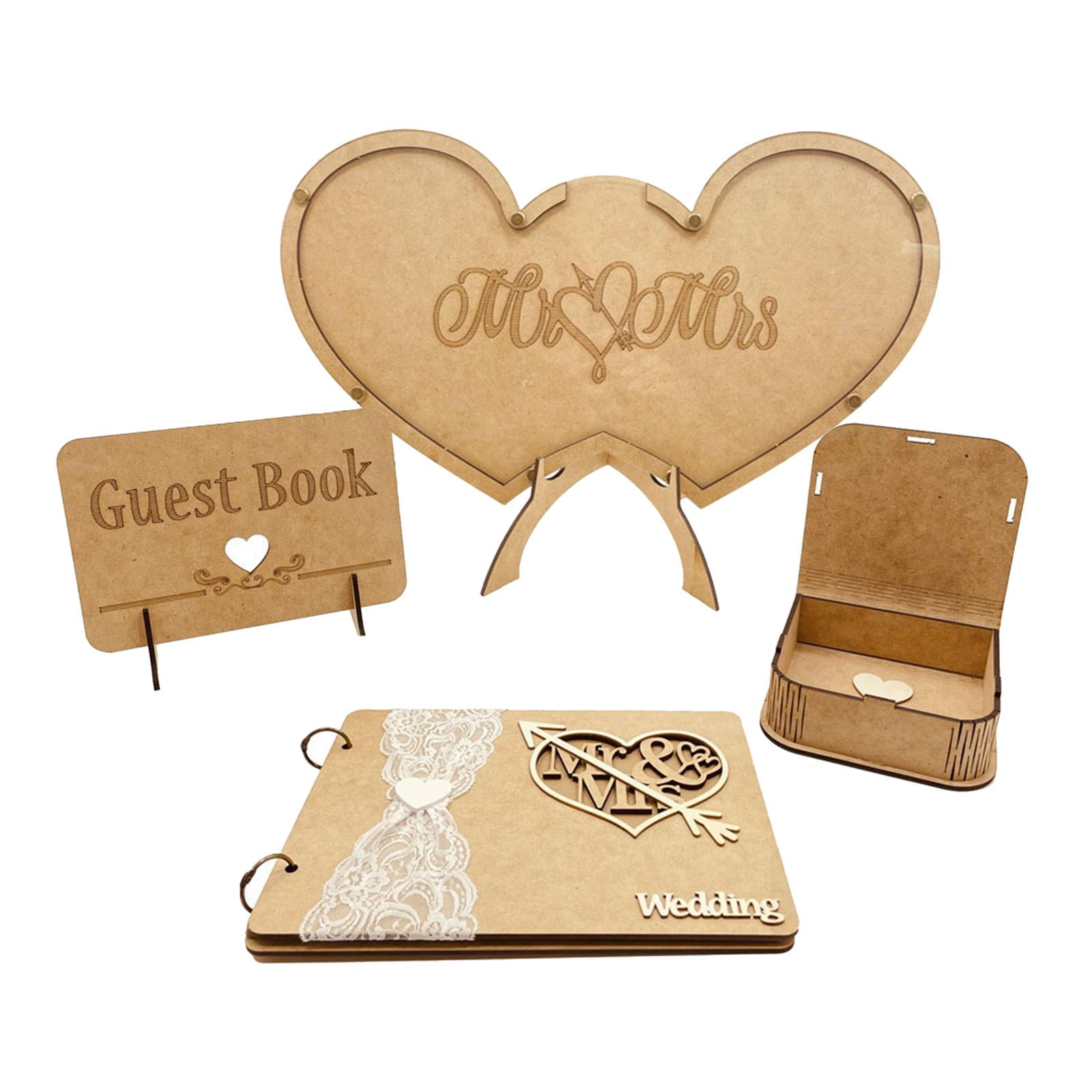 Wedding Guest Book with Heart Slices with Stand for Anniversary Baby