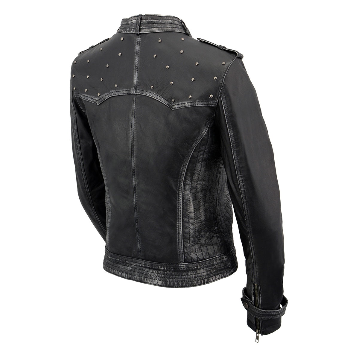 Milwaukee Leather SFL2840 Womens Black Sheepskin Leather Asymmetrical Moto Jacket with Studding X-Large 