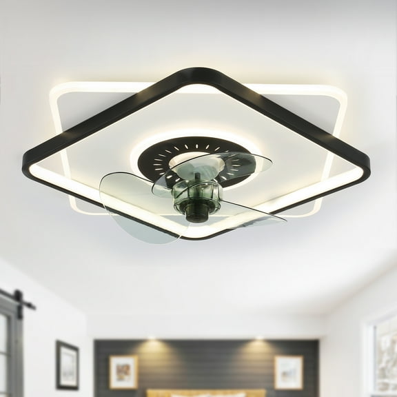 20inch Square Low Profile Dimmable Ceiling Fan, 6-speed Reversible with Light and Remote Control
