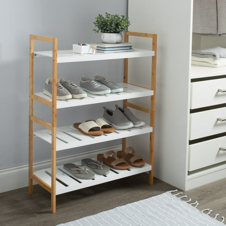 Bamboo Shoe Storage White Shoe Rack Kmart Organize It All Pack