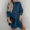 thumbnail image 5 of Blue Sweatshirt for Women'S Solid Color Half Zipper High Neck Long Sweatshirt Fashionable and Simple Slit Loose Pocket Sweatshirt Women Fall Clothes, 5 of 6