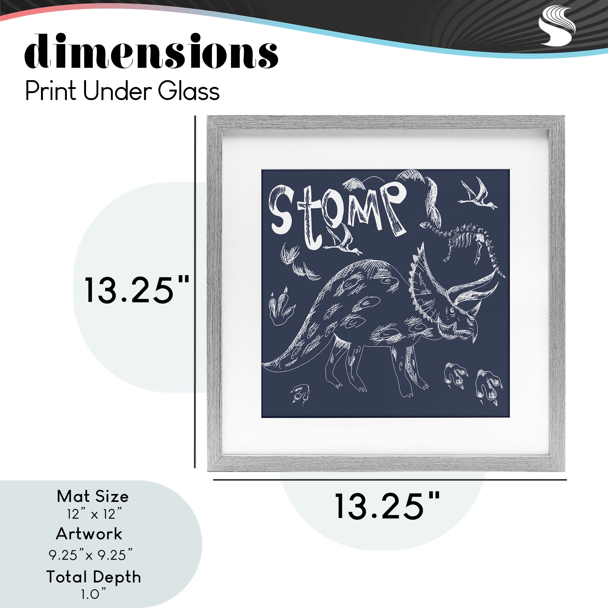 Sketchy Stomp Dinosaur Gray Framed Print Under Glass, design by HUE and MI and Sangita