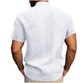 thumbnail image 4 of Tqyyweavej Mens Linen Shirts Btton Down Lounge Solid Color T-Shirts Vintage Comfy Short Sleeve Tees Tops with Hood Size S to 2XL, 4 of 7